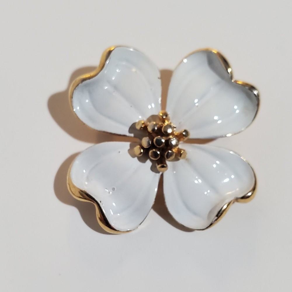 Vintage 1960s Monet Gold Enamel Dogwood Floral Brooch Pin
