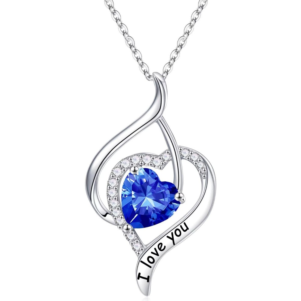 September Birthstone Necklace for Women, Sapphire Necklace Sterling Silver Lo...