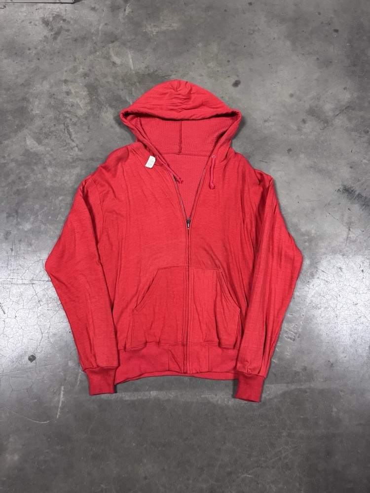 Vintage 1960s Deadstock Thermal Lined Red Zip up Hoodie Sweatshirt Men’s Large