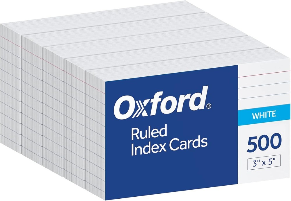 Index Cards, 3 X 5 Inches, White, Lined on Front, Blank on Back, Flashcards for
