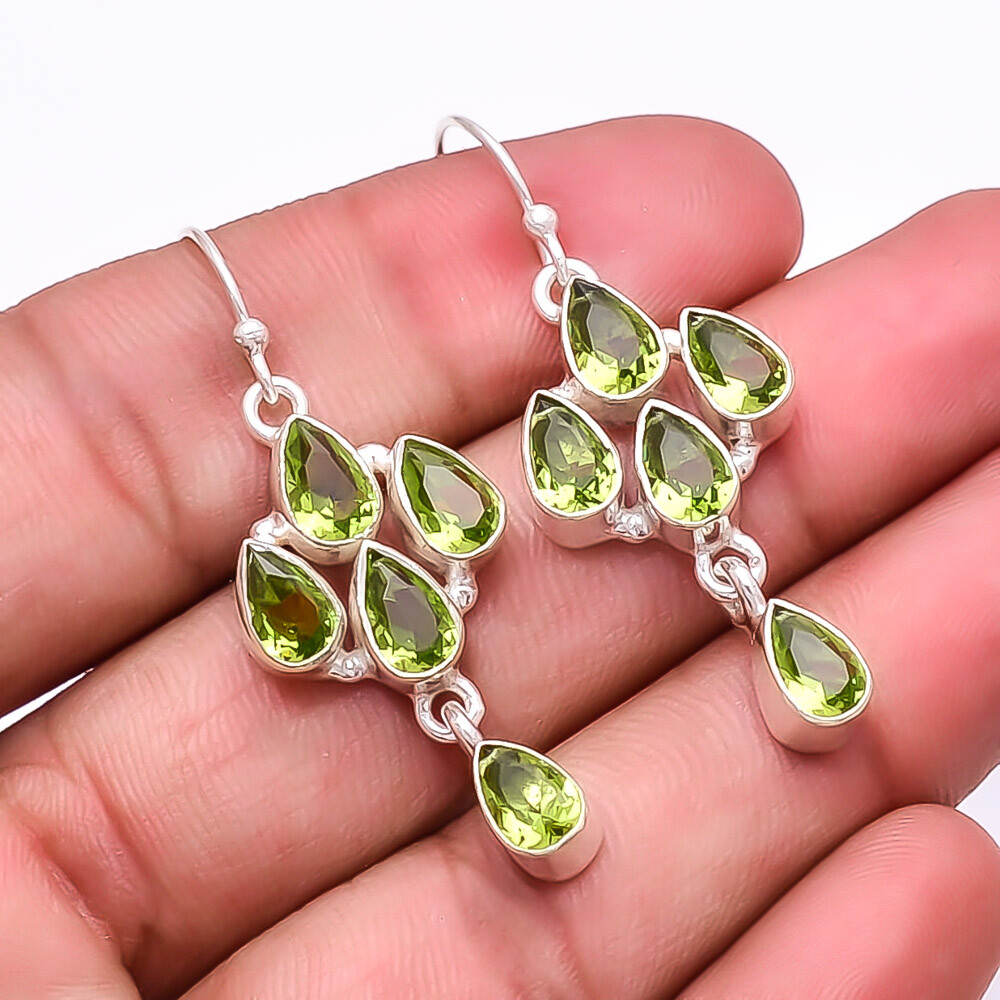 Peridot Multi Collet Gemstone 925 Sterling Silver Earring 1.76