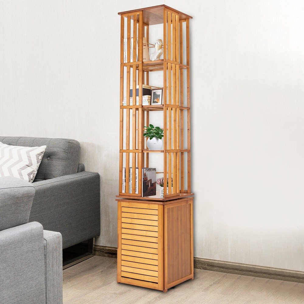 360° Rotating Bookshelf Wood Bookcase Storage Shelf Freestanding Display Rack