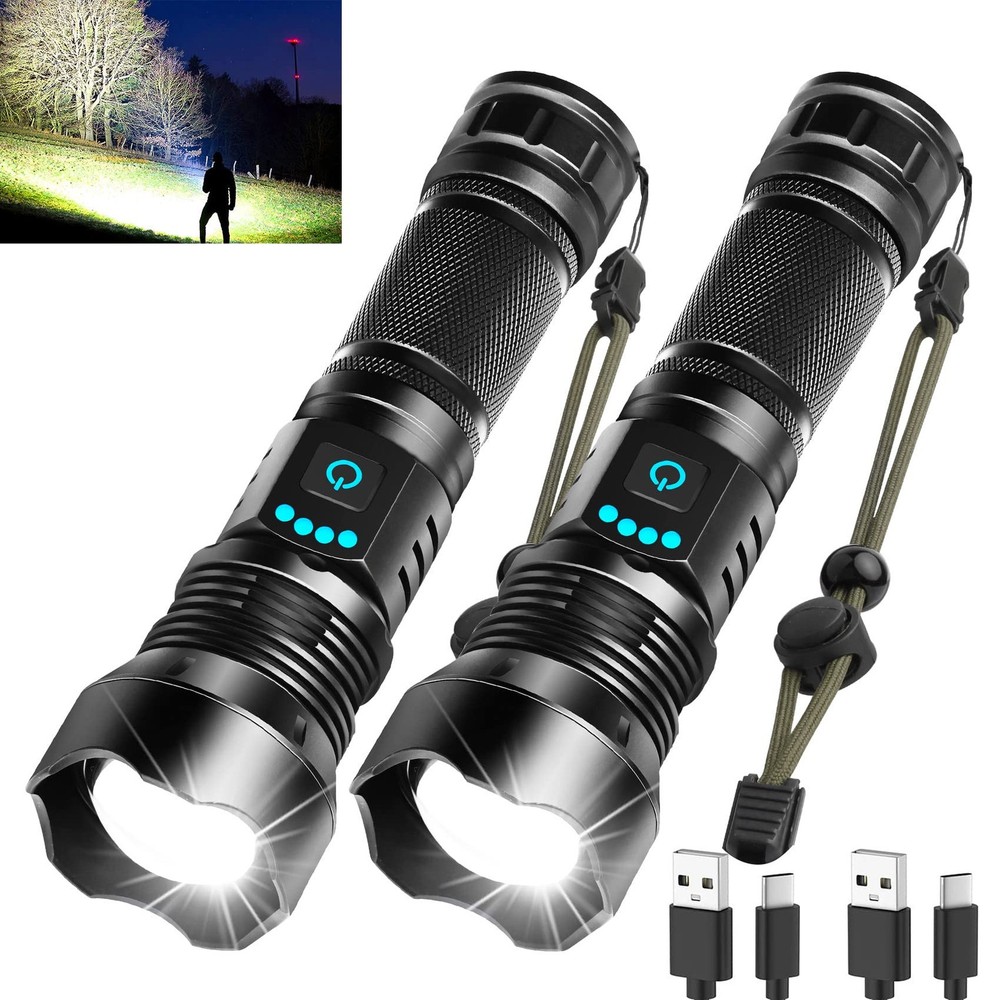 Super Bright 100K Lumen Rechargeable LED Flashlight for Camping Hiking Emergencies