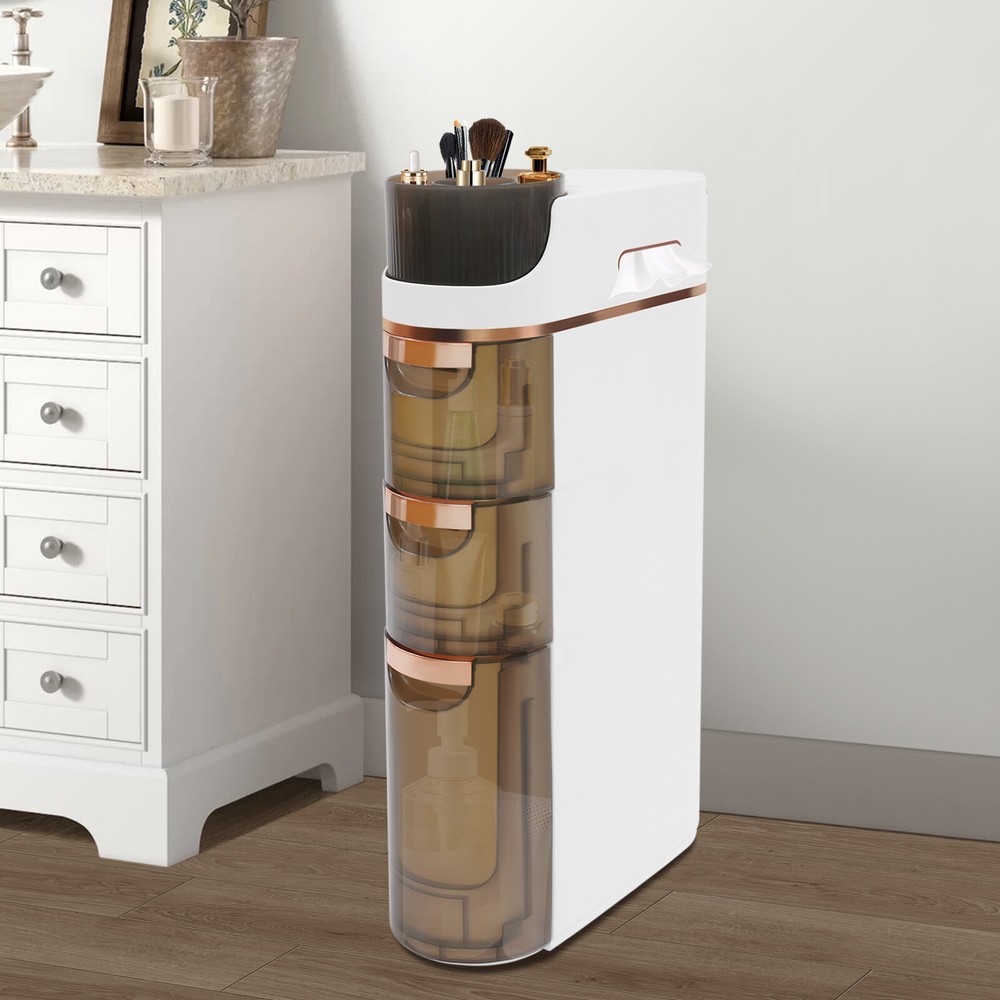 3-Tier Slim Bathroom Storage Cabinet with Drawers for Small Spaces
