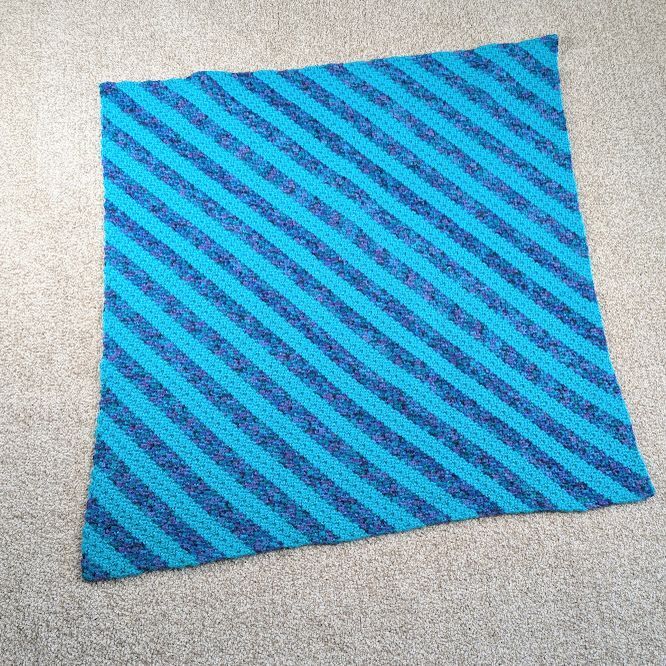 Handmade Diagonal Striped Blanket Throw in Turquoise and Navy Blue