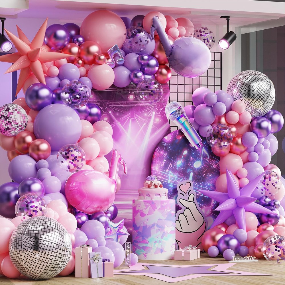 K pop Music Hunter Theme Birthday Decorations,Pink and Purple Balloon Garland...