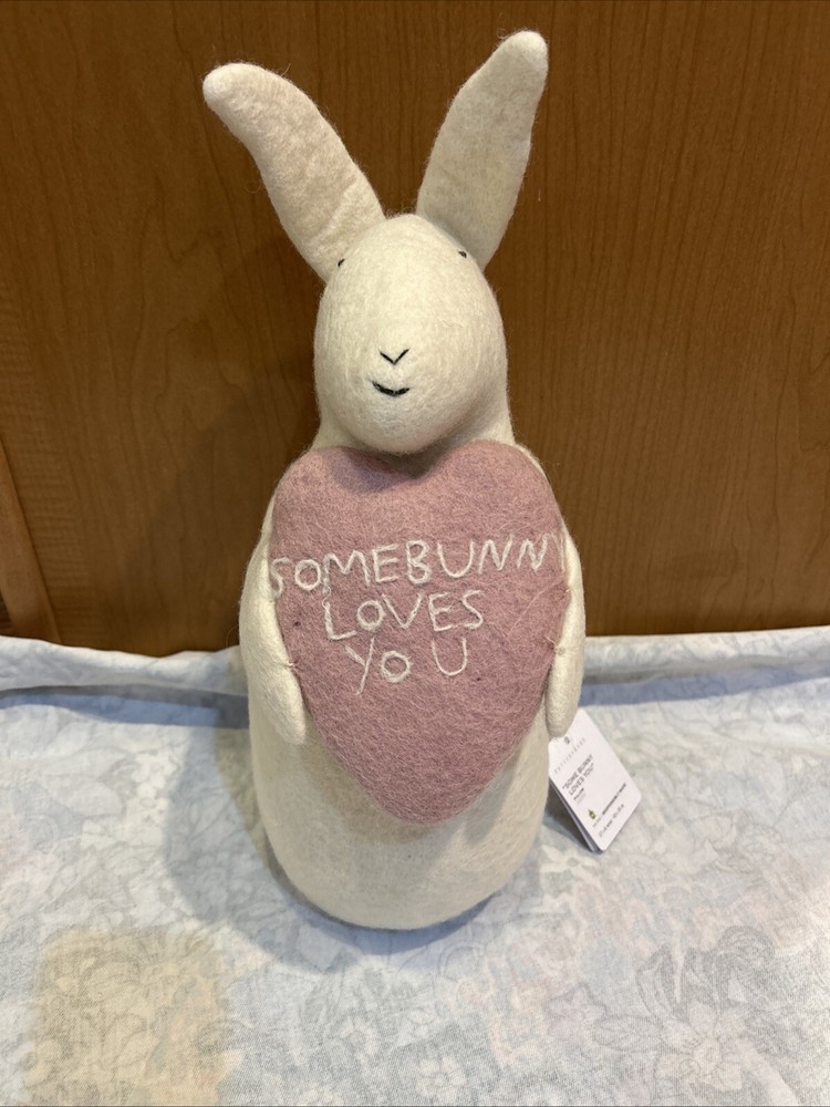 Pottery Barn Hand-Stitched Bunny Love Pillow - Soft Plush Decor