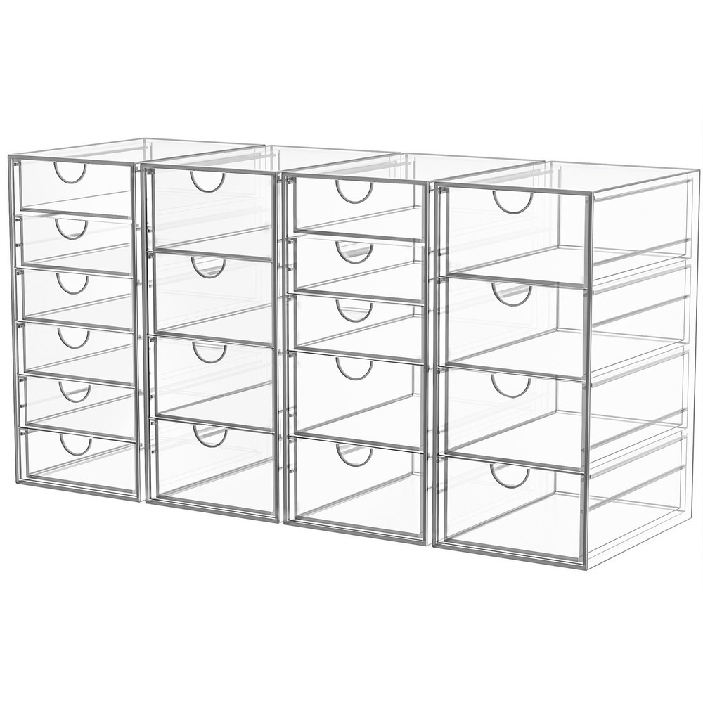 Acrylic Makeup Organizer with 19 Drawers, 4 Pack Clear Storage Drawers, Bathr...