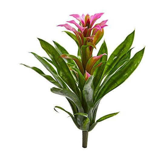 15in Artificial Bromeliad Flower Set of 4 for Home Decor