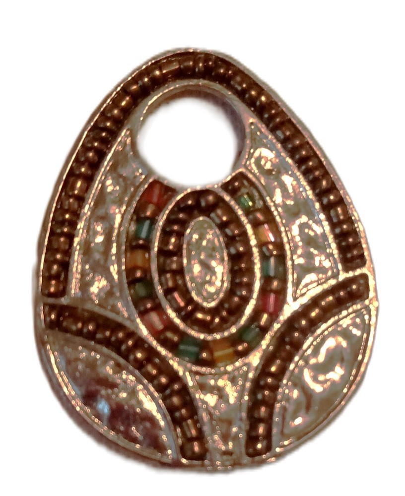 Women's Amulet Pendant Silver Color With Tiny Multicolor Beads 2 Inches Vintage