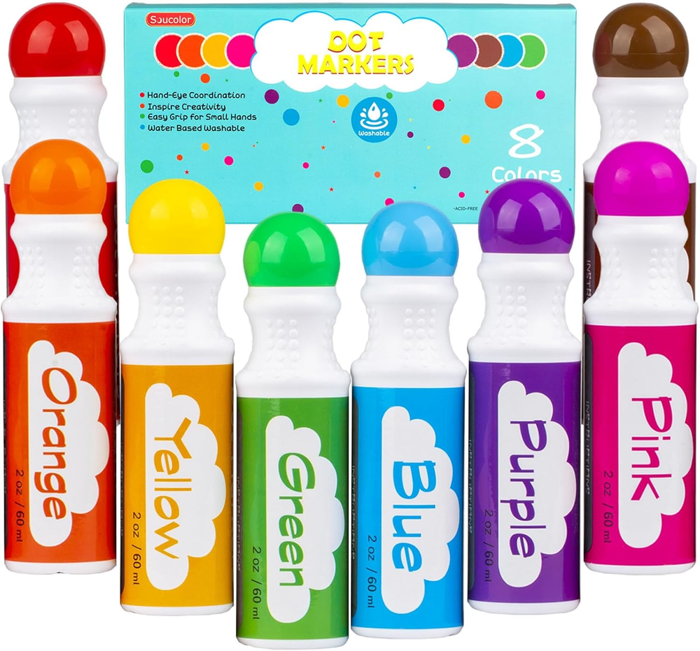 Marcadores de puntos para niños pequeños preescolar, bingo Daubers marcadores de arte lavables 8 Co