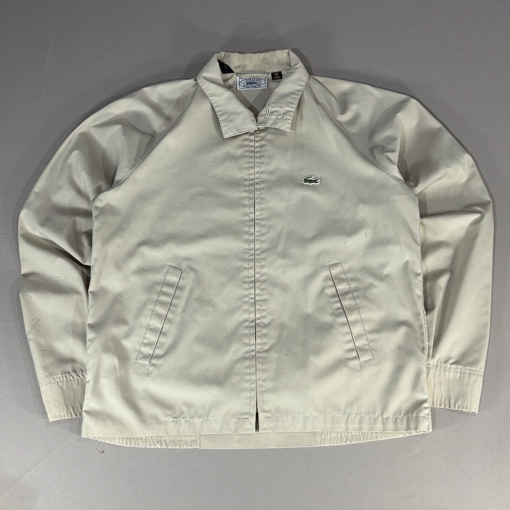 VTG 80s Izod Lacoste Mens Harrington Jacket Beige Medium Full Zip