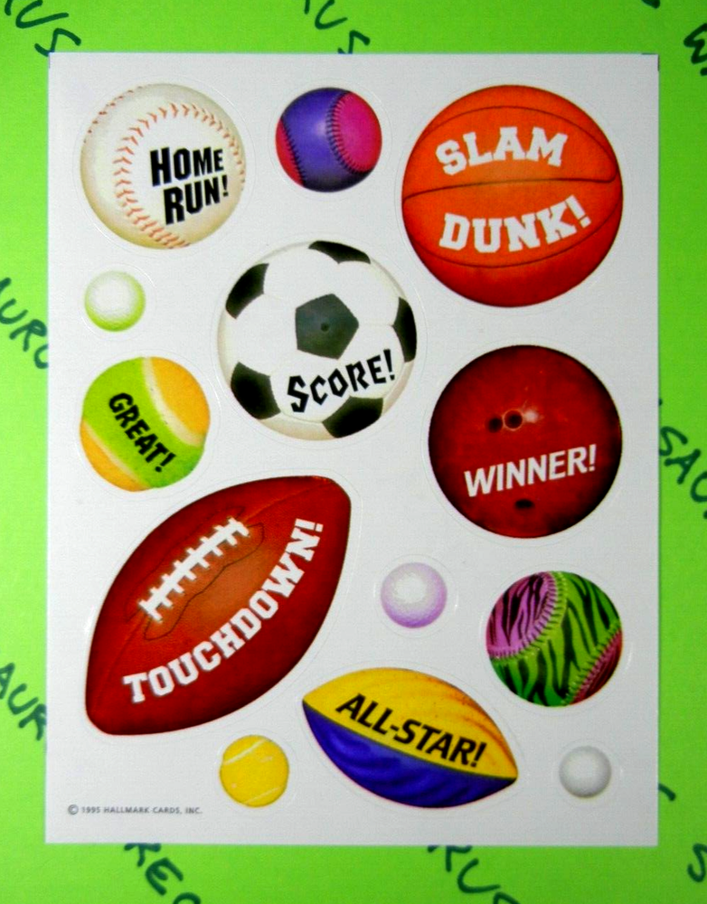 Vintage Hallmark Sports Balls Sticker Sheet Retro Collectible Decals