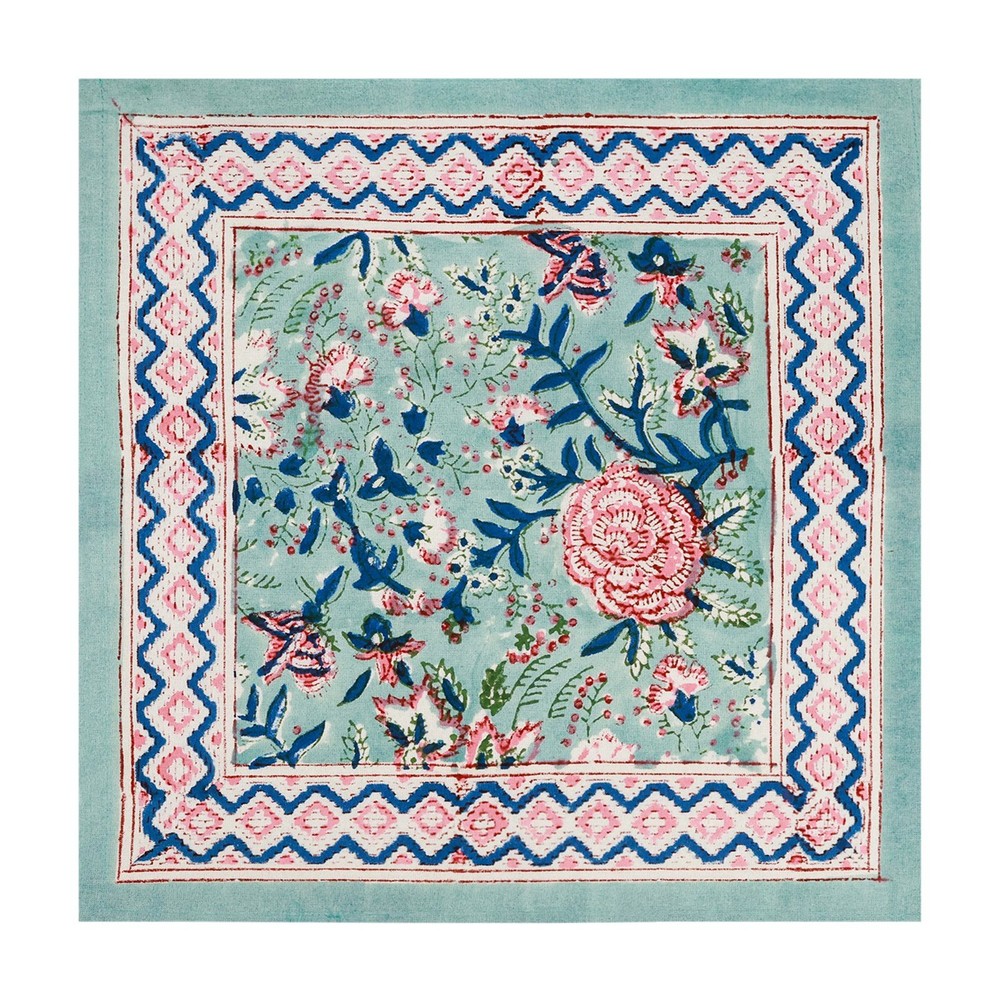 Spanish Green & Pink Cotton Table Napkins – Hand Block Printed