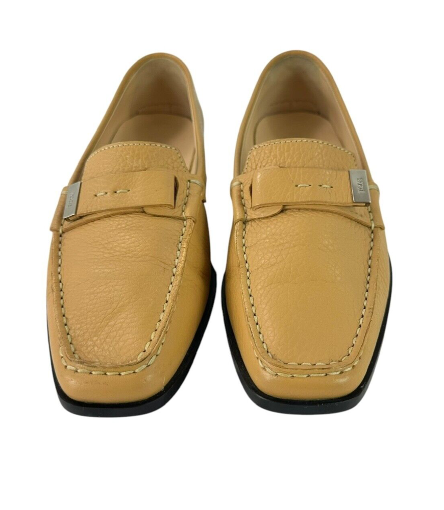 Genuine Tod's Tan Leather Driving Logo Shoes Women Size 7 Made In Italy