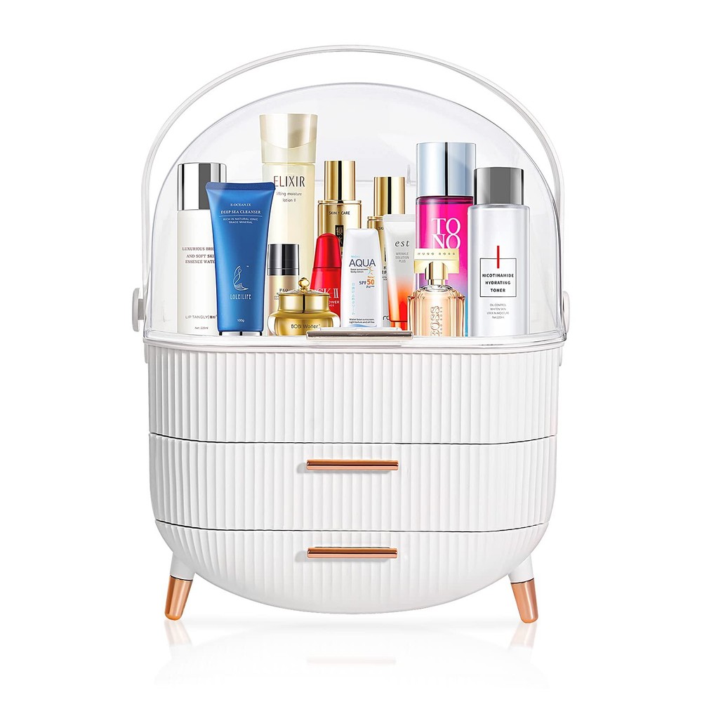Oval Egg-Shaped Makeup Storage Box Portable Vanity Organizer for Countertop