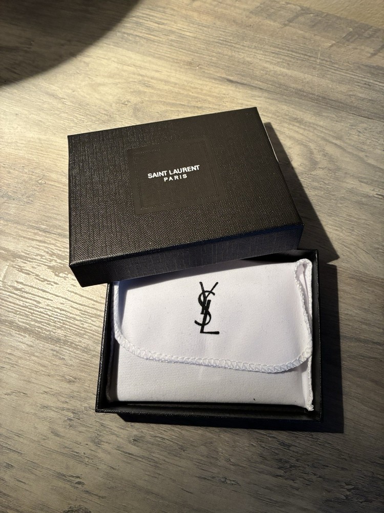 YSL Saint Laurent Cassandre Black Quilted Leather Card Holder w Silver YSL Logo