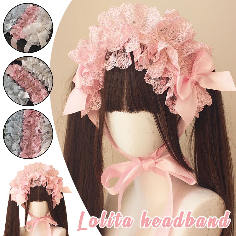 Harajuku Gothic Lolita Handmade Hat Headband Multi-layer Lace Hair Bands Hairpin