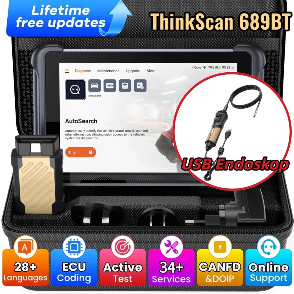 ThinkScan 689BT Auto OBD2 diagnostic Scanner Tool 34 Service + USB Endoscope USA