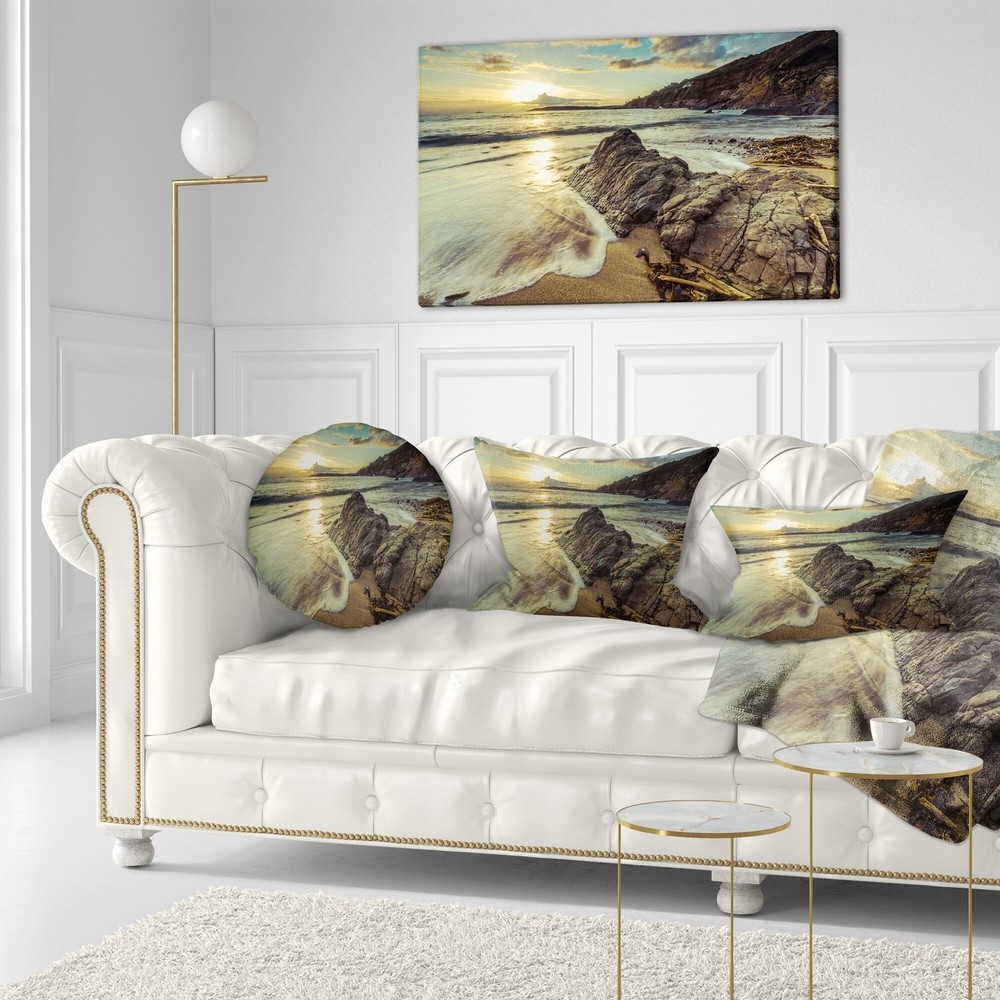 Designart 'Sunset at Beach Vintage Style' Modern Seascape