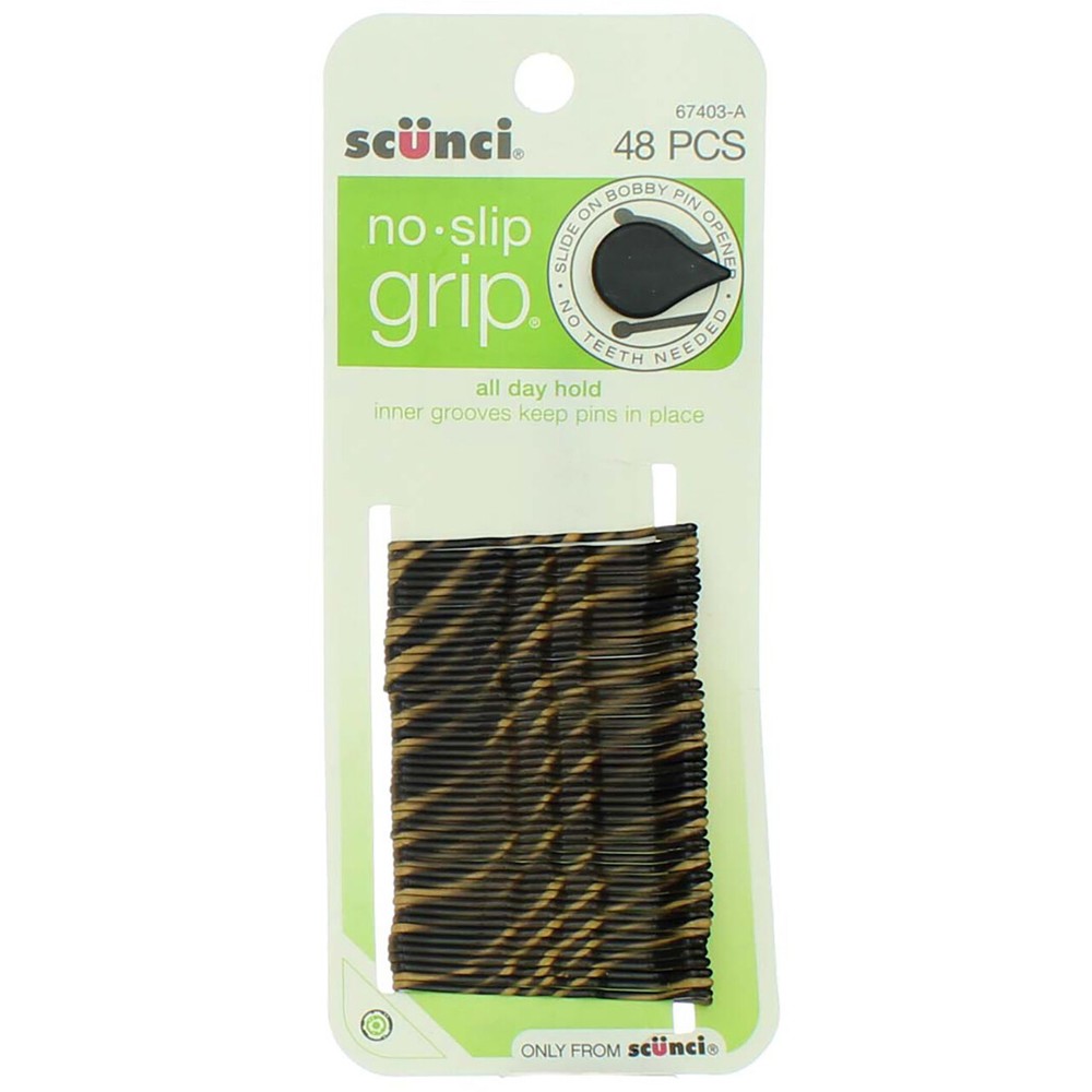 4 Pack Scunci No Slip Grip Bobby Pins for All Day Hold in Black and Gold Pattern