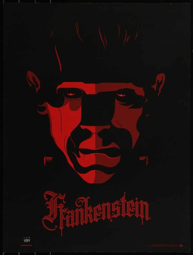 Universal Monsters Frankenstein by Tom Whalen Screen Print Movie Art Poster