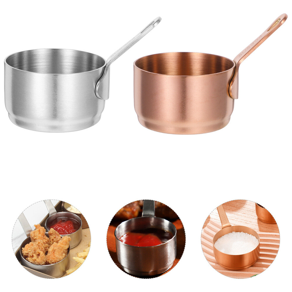 2 Pcs Mini Pots for Cooking Stainless Steel Sauce Pan Storing Condiments
