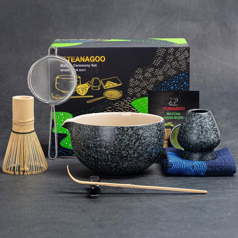 TEANAGOO 7-Piece Black Matcha Whisk Set for Ceremony