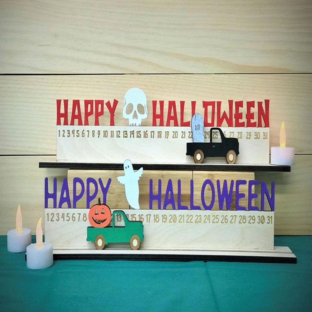 Halloween Wooden Calendar Movable Number Slider Desk Calendar Advent active