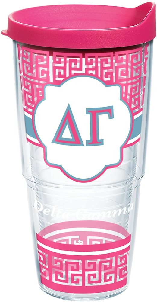 Delta Gamma 24oz Clear Geometric Tumbler with Fuchsia Lid & Wrap