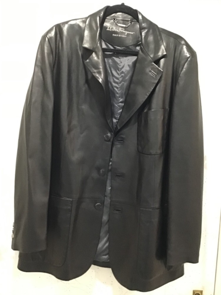 Salvatore Ferragamo Black Leather Jacket for Men