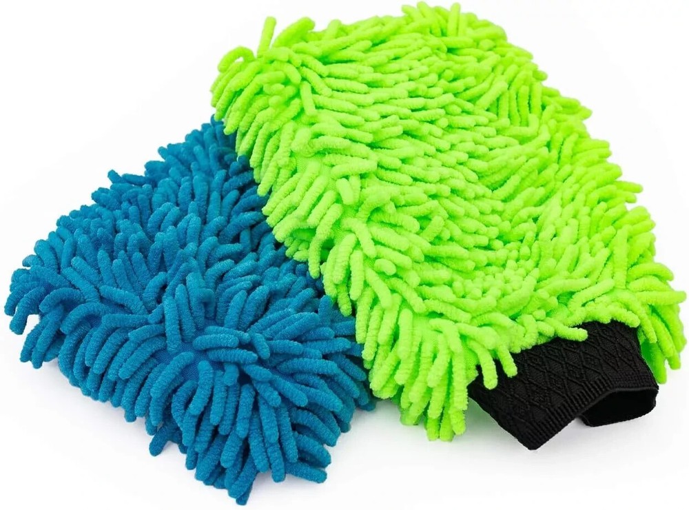 Premium Chenille Microfiber Wash Mitt in Lime Green & Blue by The Rag Company