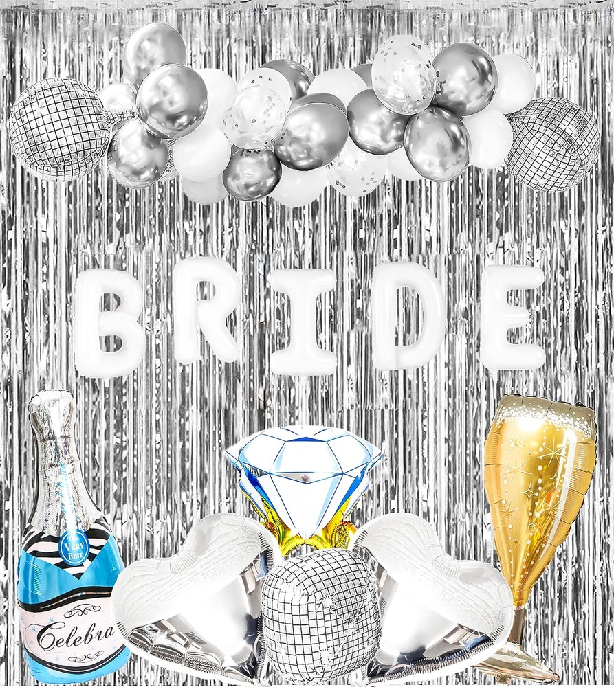 Bachelorette Party Decorations Kit with Silver Foil Balloons Arch for Bridal Shower