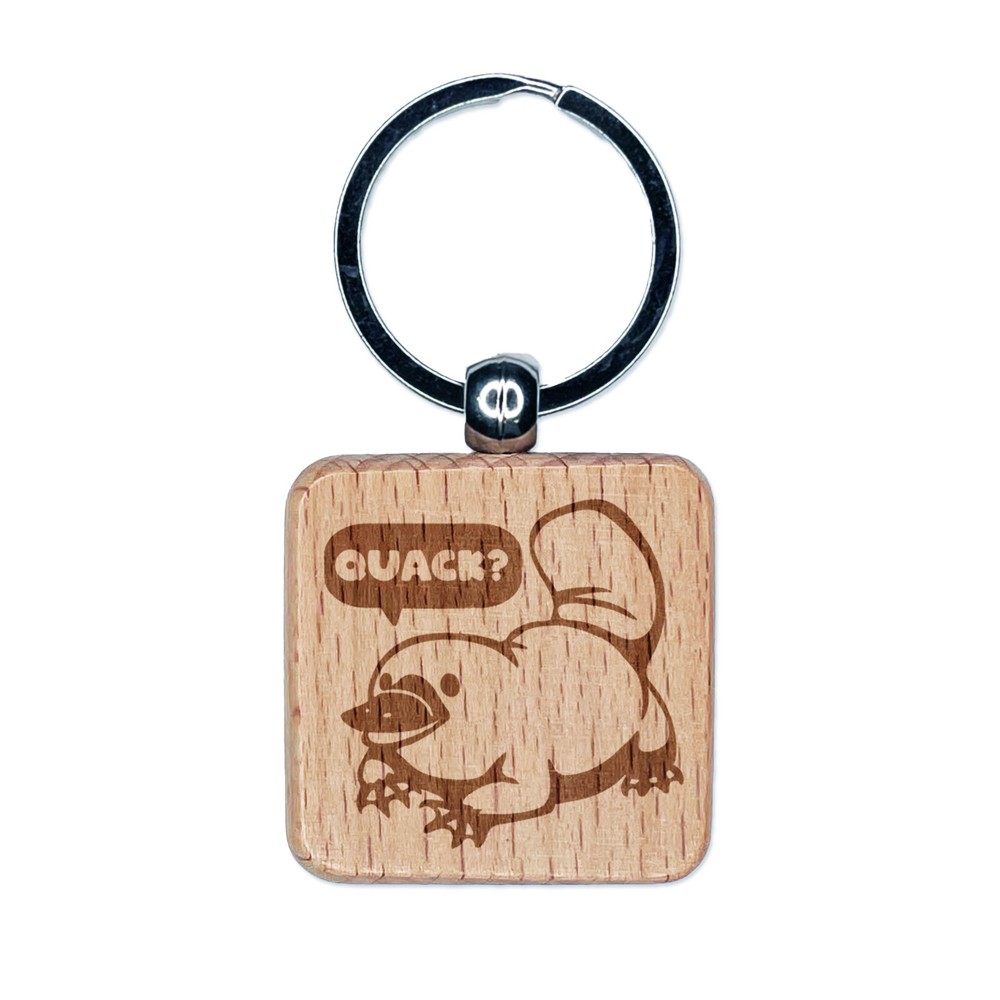 What Does the Platypus Say Engraved Wood Square Keychain Tag Charm