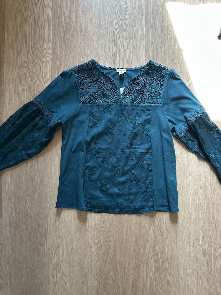 Tiny Anthropologie Teal Lace Embroidered Blouse NWT Boho Romantic Top