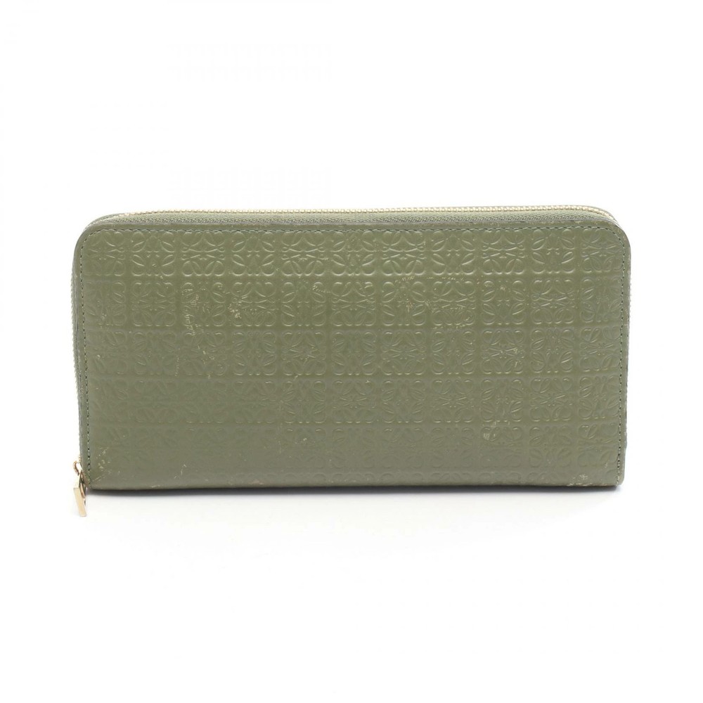 LOEWE REPEAT Anagram Round Long Leather Wallet Women Khaki