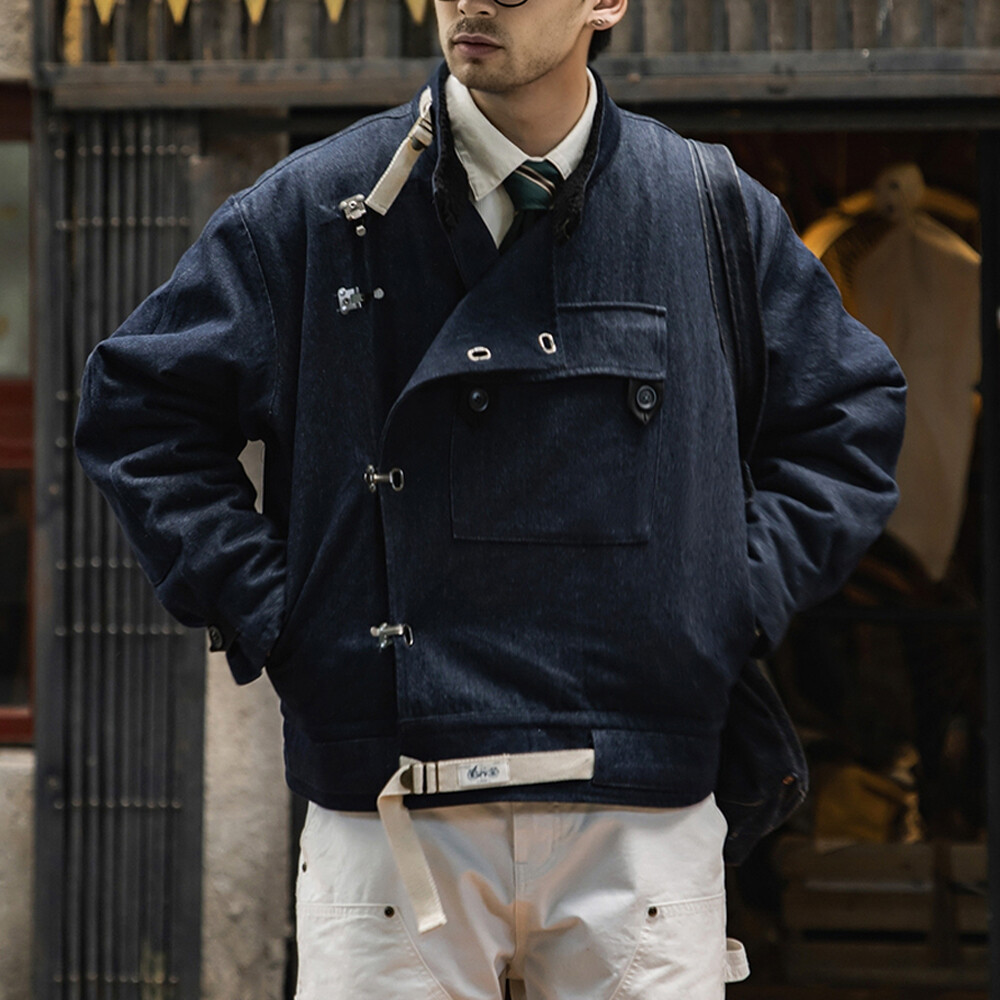 Swedish Motorcycle Jacket Men's Winter Warm Coat Denim Jacket Retro Casual Coat