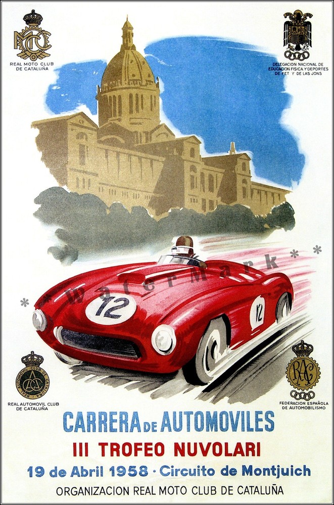 1958 Spain Car Racing Vintage Poster Retro Art Carrera Automobiles  