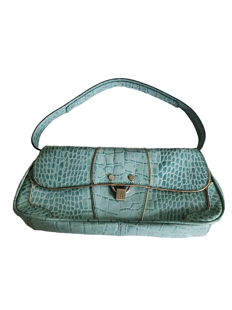 Rare Tommy Hilfiger H by Hilfiger Clutch/ Shoulder Purse Blue Crocodile Leather