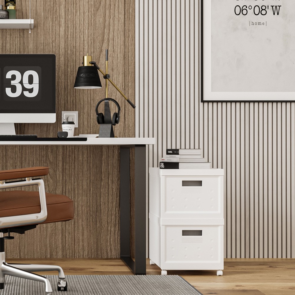 Set of 2 Collapsible Stackable Rolling File Boxes with Lids and 10 Hanging Files