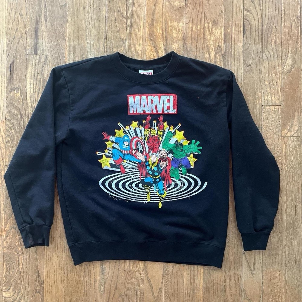 Youth Marvel Crewneck Size Large Black Graphic Print Sweatshirt