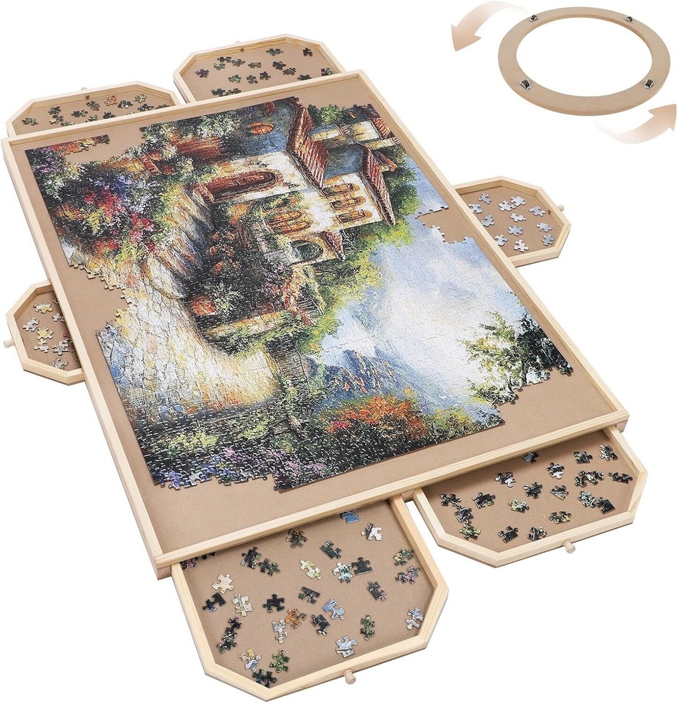 Rotating Jigsaw Puzzle Board with 6 Drawers and Cover, 35 
