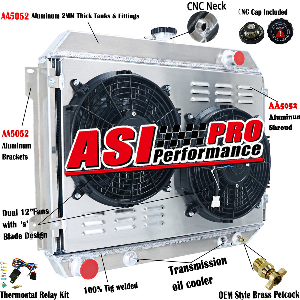 3 Row Aluminum Radiator Shroud Fan Relay Fit 1968-1973 Dodge Plymouth Mopar AT