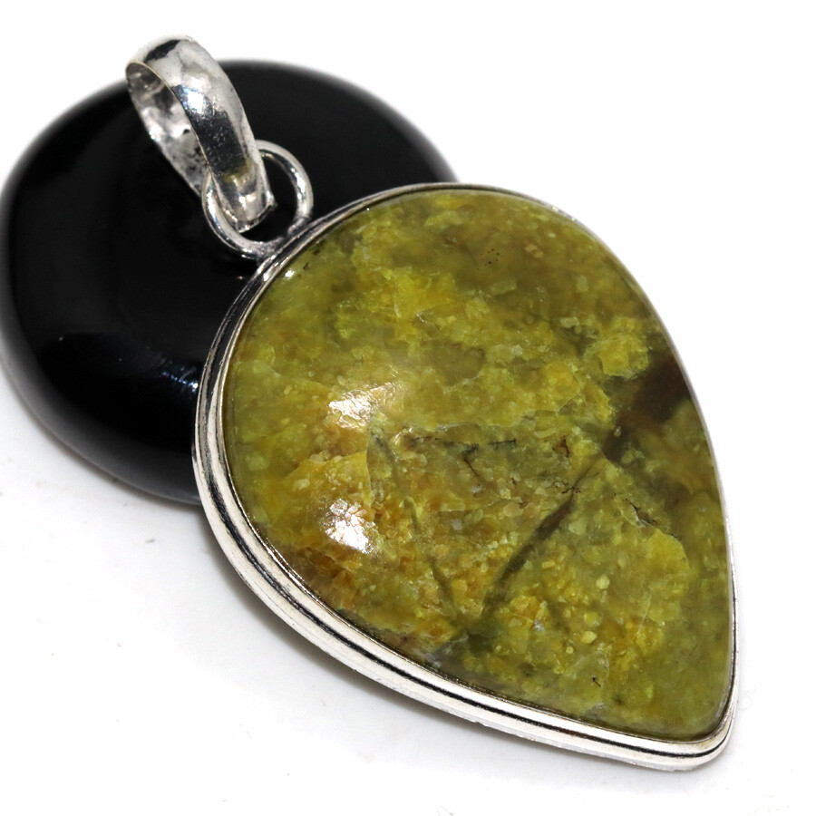 925 Silver Plated Australian Green Opal Ethnic Pendant Jewelry Size 2