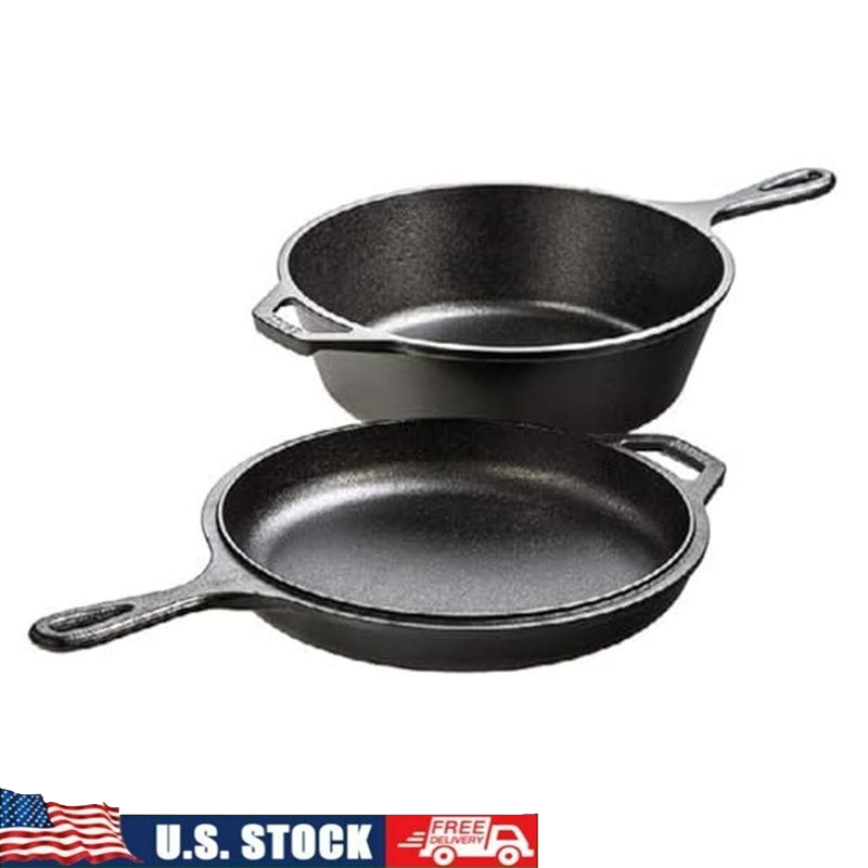 Pre-Seasoned 2-in-1 Cast Iron Combo Cooker with Deep Pot and Frying Pan