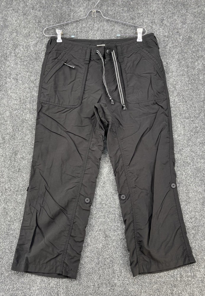 North Face Womens Shorts with Zip Button Drawstring Pockets Logo Nylon Athletic Pants  