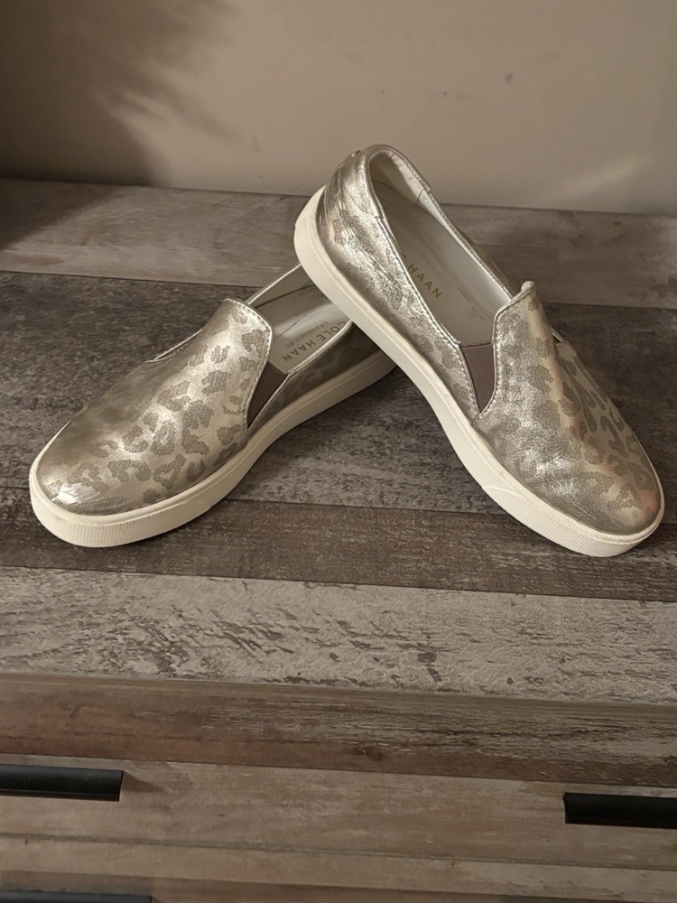 Cole Haan Women's Grand Pro Spectator Slip On Size 6.5 Metallic Leopard Print