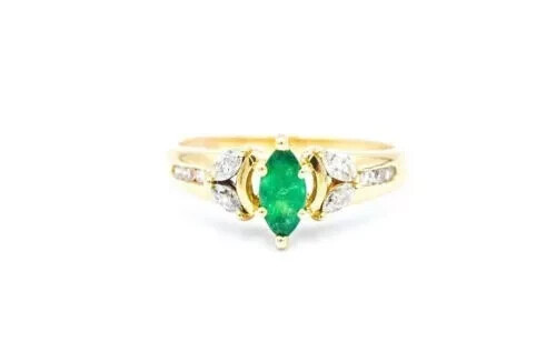 1.10Ct Lab Created Marquise Green Emerald Engagement Ring 14K Yellow Gold Plated