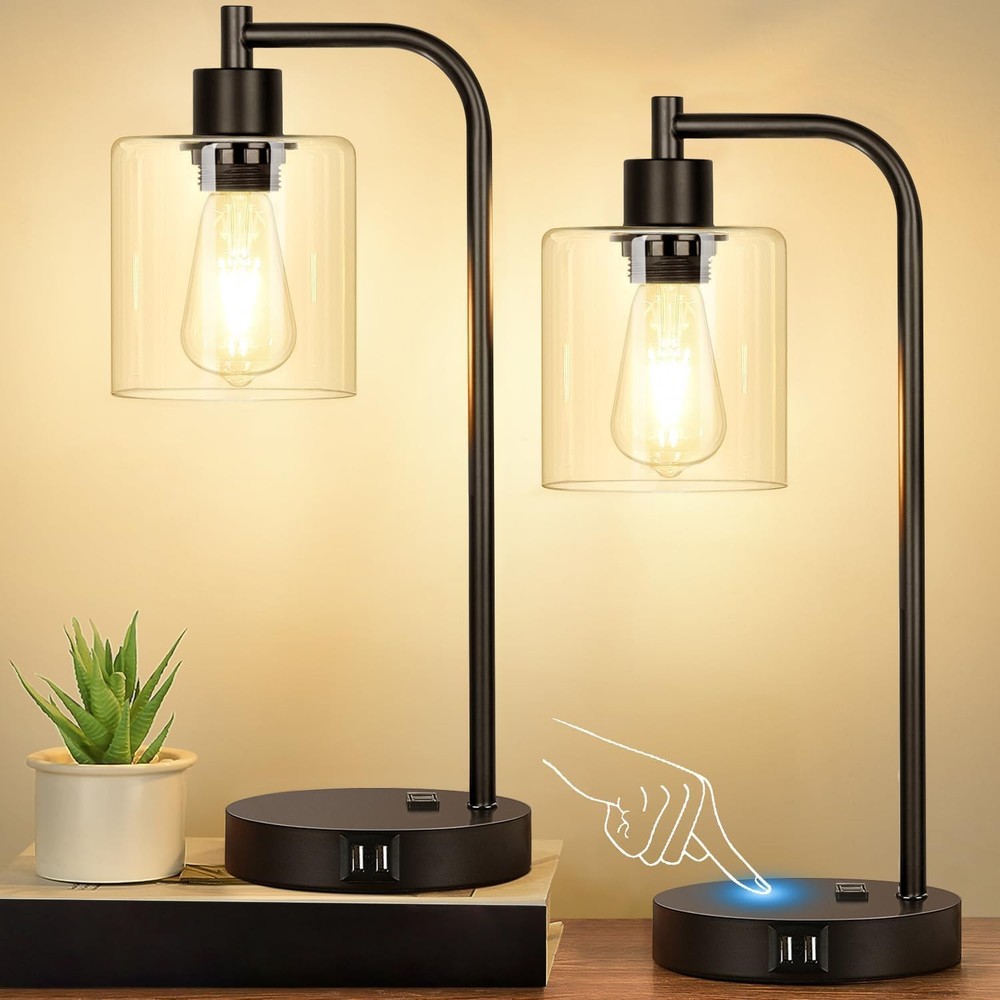 Set of 2 Black Industrial Touch Control Table Lamps - 2 Pack