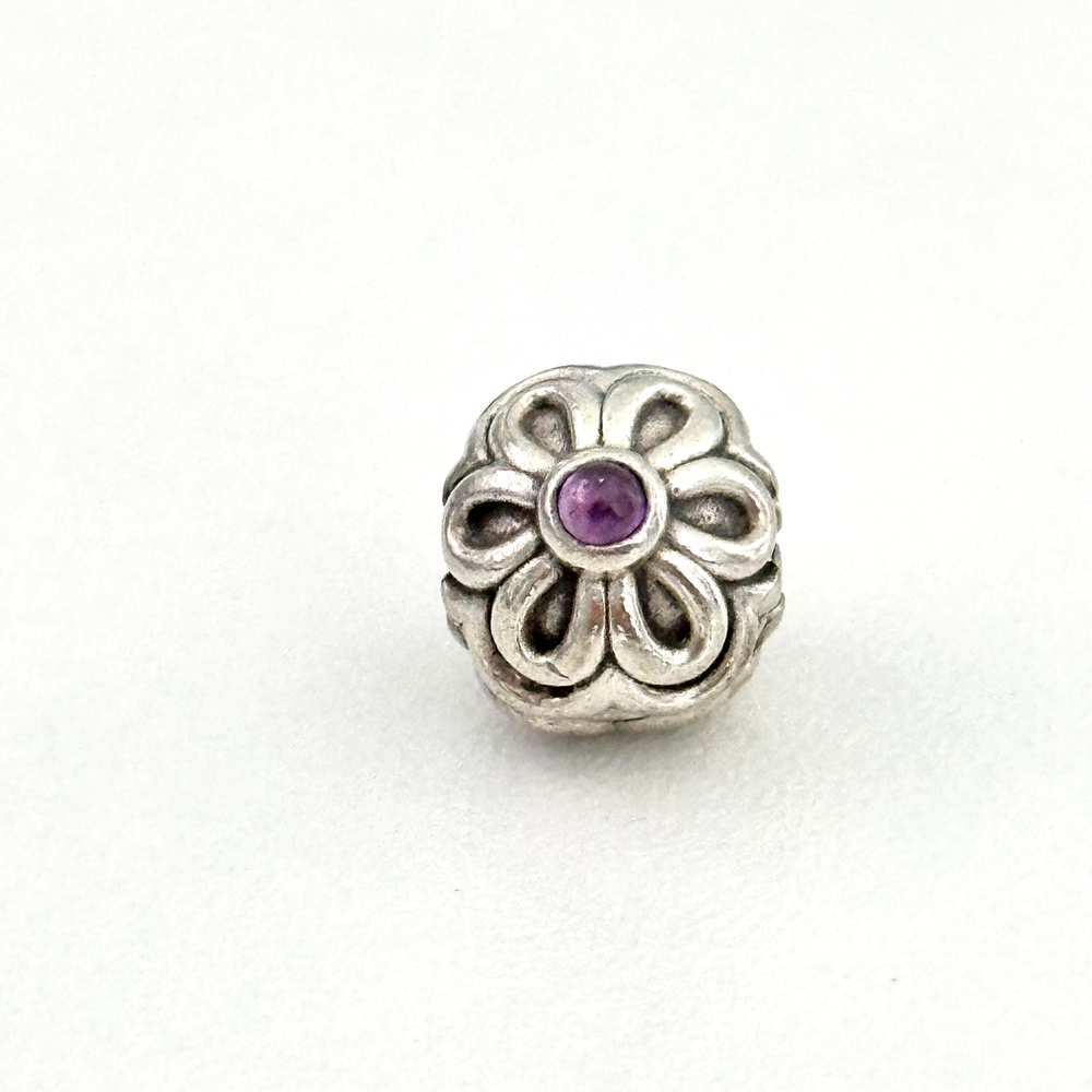 Pandora 925 Sterling Silver Amethyst Zinnia Flower Clip Bead Charm